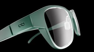 A pair of smart glasses in green color with a very slim form factor.