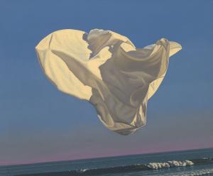 Kourtina II, Oil on Canvas, 20" x 24", Thrown Drapery in the Wind against Ocean Backdrop