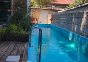 Shipping container transformed into a residential swimming pool