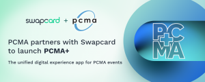Swapcard and PCMA logos with new PCMA+ logo on the right