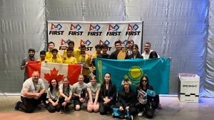 Team members with their alliance partners from Indiana, US and Kazakhstan