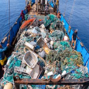 Recovered Plastic Debris Drying Out on Deck