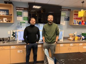 Rene-Oscar Ariko from 3DPrinterOS on the left and Dan Reis from Elon University on the right. 3DPrinterOS is the best 3D printing software for makerspaces.