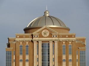 Photograph of Harris County Civil Courthouse where 70,000 cases are pending.