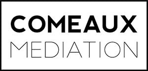 Black and white logo with the words Comeaux Mediation in black font on a white background inside of a black rectangle. Comeaux Mediation is a statewide mediation panel located in Harris County, Texas.