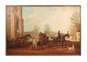 Oil on canvas painting by William Skilling (American/British, 1862-1964), titled Hunting Party, artist signed.
