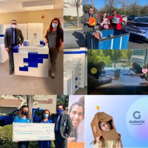 This image is a photo collage of five other images. It shows support moments of the Academy on behalf of the Children's Receiving Home.