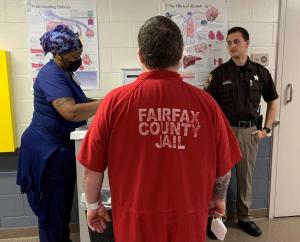 Fairfax County Sheriff's Office MAT participant receives daily dose of buprenorphine to treat his opioid use disorder.