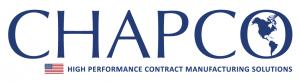 The words Chapco, inc. High performance Contract Manufacturing Solutions Logo with an American Flag
