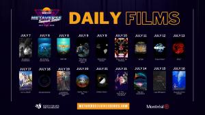 A poster of the daily film lineup of the 2023 Metaverse Summer Series fulldome film Lineup