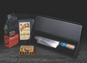 big kahuna gift set with coffee, meat rub, chef's knife and soap
