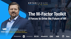 Photo of Bryan Howard with his logo of Mercury Performance Group and the title card of their M-factor Toolkit for bettering your HR