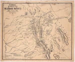 One of only a few known copies of De Groot's third edition map of the Washoe mines (Nev.), one of the rich Comstock mines discovered in 1859, published in 1860 (est. $10,000-$20,000).