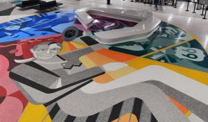 Will Rogers is depicted in the terrazzo floor.