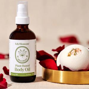 Life Elements Plant Based Body Oil and Signature CBD Bath Bomb Products