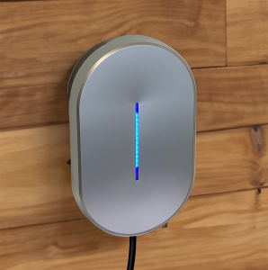 IoTecha 48 amp level 2 charger on a wooden wall