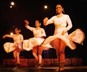 3 dancers from Prashant Shah & Dancers perform kathak at the New York Kathak Festival 2023