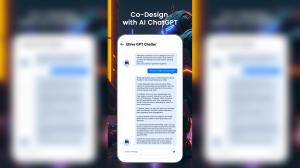 A vibrant digital landscape representing the Uhive social network, with a speech bubble symbolizing the conversation and interaction powered by ChatGPT.