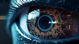 An image of an AI eye, symbolizing the vision and perspective brought to the Uhive platform through the collaboration with ChatGPT.