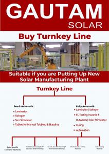 Image of Robotic Layup machine used in Solar Module Manufacturing on a graphic for buying Turnkey Line from Gautam Solar