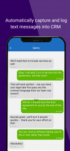 Screenshot of AutoPylot mobile app, showing an exchange of text messages with Gerry
