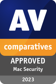 Zertifizierung mit Logo für geprüfte Produkte von AV-Comparatives Mac Security Test 2023