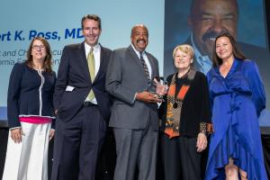 Robert K. Ross, MD, was honored at the 23rd Annual Tribute Dinner with Partners 2023 “Lifetime Achievement” Award. Pictured from left to right: Katherine Kirchhoff, Hector De La Torre, Robert K. Ross, June Simmons, and Jennifer Heenan.