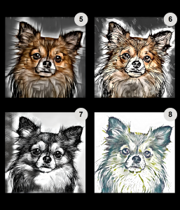four additional long hair Chihuahua dog art styles