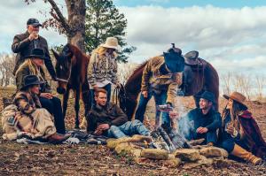 Photo of Four Branches Bourbon Drinking Founders Blend Around the Campfire