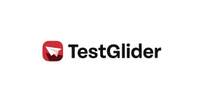A logo of TestGlider, an icon of a paper airplane with a red background is on the left side of the logo text that reads "TestGlider."