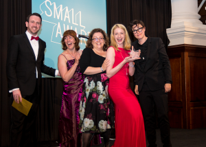 The Red herring Games team at their most recent award win - being presented their award by Sue Perkins