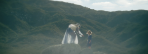 Still image of little girl with fairy on a mountaintop from LITTLE WINGS, a film by Mateo Messina