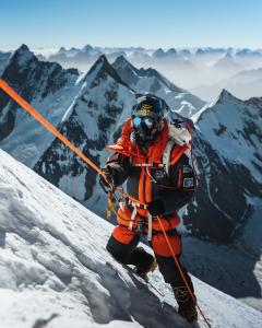 Jenn Drummond climbing K2; widely considered the toughest and most dangerous mountain to climb in the world.