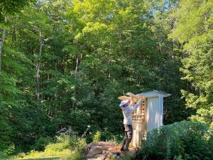 EZHouse Mini containing 4 EZHives with 4 bee colonies, located at Les Fougeres Restaurant in Chelsea, Quebec