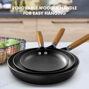 3-Piece Cast Iron Frying Pan Set with Wooden Handle