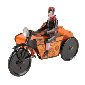 Marx Indian motorcycle with sidecar, made in America in 1940, 6 ¼ inches long, boasting original lithographed tin (CA$2,950).