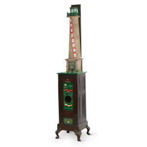 Globe Amusement Lighthouse grip strength tester (American, 1924), with lights and horn that sounds when a player reaches the top level of the game, 84 inches tall (CA$12,980).