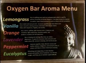 Image: A display of scent choices at the Oxygen Bar, offering visitors the opportunity to customize their experience with a range of invigorating or calming fragrances.
