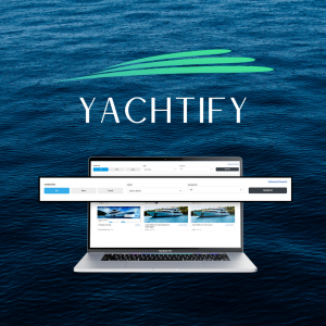Image of a the YACHTIFY™Logo - a start up that provides yacht listings and marketplace online. Includes an image of the user interface.