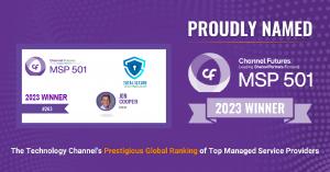 Image with logo of MSP501 2023 and Total Secure Technology's winning place of #263 in the MSP501 2023 nominations