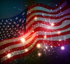 Photo American flag and fireworks