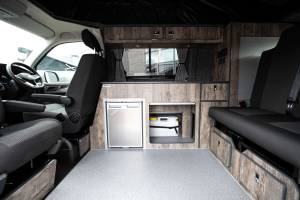 Internal shot of a T6.1 Campervan set up for daytime