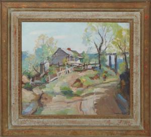 Circa 1939 oil on canvas board painting by Clarence Millet (New Orleans, 1897-1959), titled Louisiana Cabin, signed lower right and titled en verso, in a wood frame (est. $3,000-$5,000).