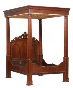 American 19th century carved walnut full tester double bed, possibly Louisiana, the ogee rounded corner tester with a cloth insert, on a four-cluster column post (est. $2,500-$4,500).