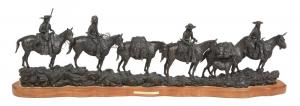 Patinated bronze by Truman Bolinger (Ariz./Wyo., b. 1944), titled Heading for the Green River Rendezvous (1975), signed and numbered (“8/13”) and dated (est. $4,000-$8,000).