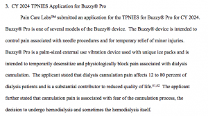 Excerpt from Pain Care Labs application for Transitional Add-On Payment Adjustment for New and Innovative Equipment and Supplies