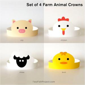 Cute Halloween Costume: Farm Animal Party Hats/Paper Crowns with Pig, Chicken, Sheep, Duck