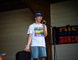 Photo of James Crocker Speaking At Pride Rally [Taken By Meraki Photo inc] Granby, CT