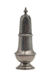 Paul Revere sterling silver pepper pot, 5 ½ inches tall and weighing 129 grams, hallmarked at the bottom with four “PR” initials in block letters, plus the letters “F W E” (est. $20,000-$30,000).