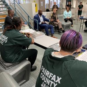 Former NFL player Ken Harvey meets with members of the FCSO's MOUD program to provide inspiration and hope in their recoveries.